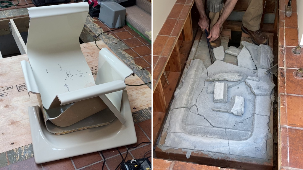 Disposal of acrylic bathtub pieces and breaking up old mortar base